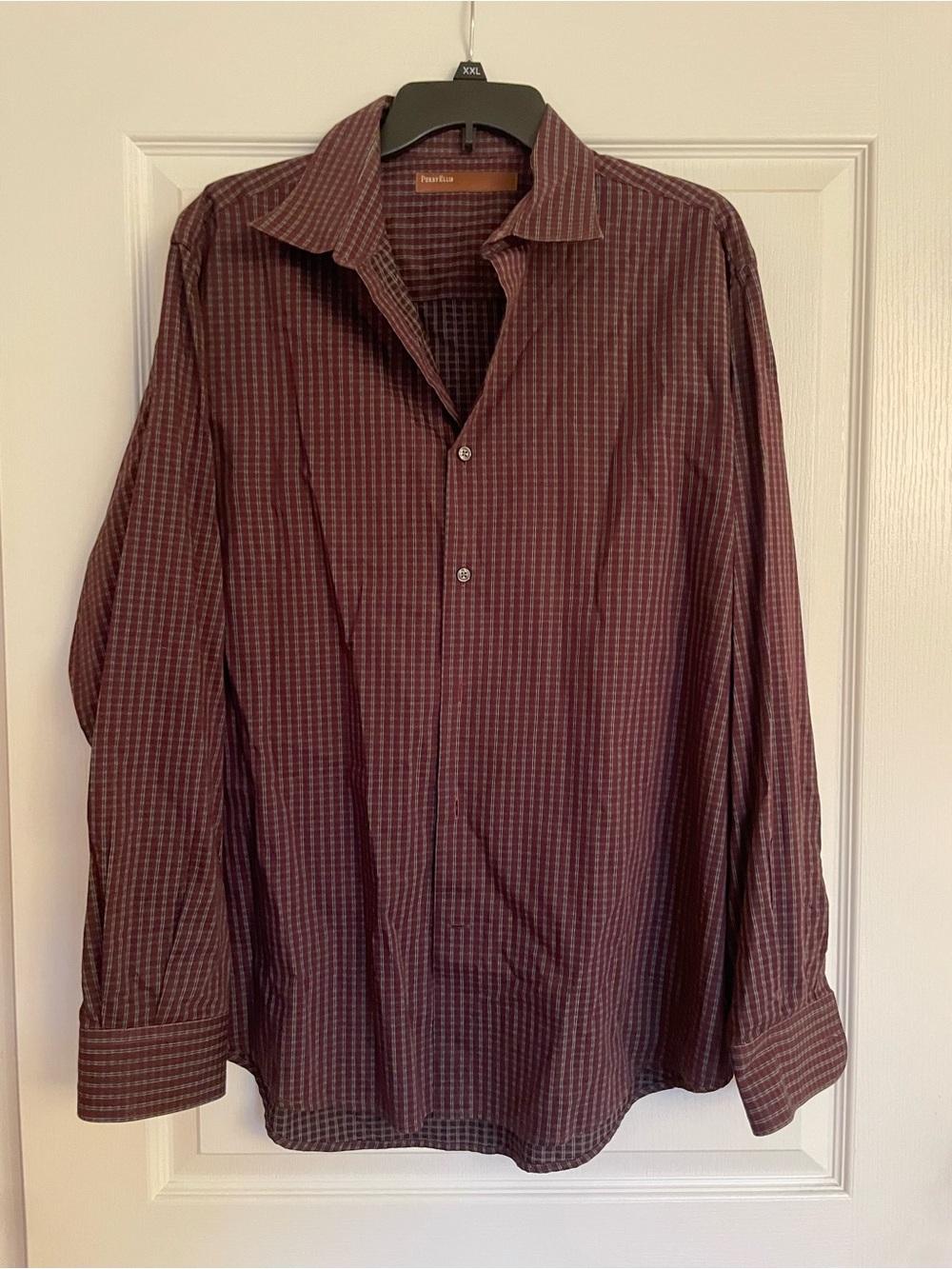 Perry Ellis XL Men's Burgundy Check Button-Up Dress Shirt